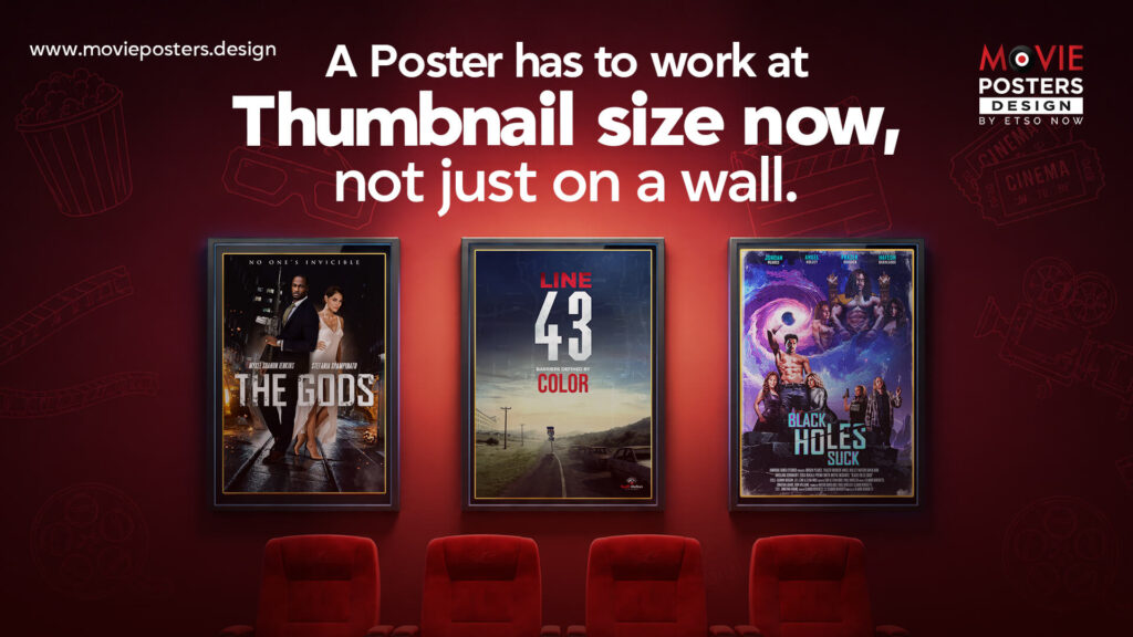 Eye-catching movie poster design layout optimized to increase audience scrolling engagement.