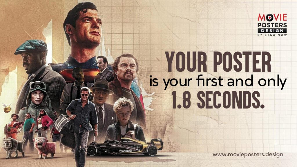 Eye-catching movie poster design layout optimized to increase audience scrolling engagement.